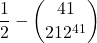 \dfrac{1}{2}- \dfrac{{41} \choose {21}}{2^{41}}