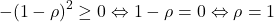 \[- (1-\rho)^2 \geq 0 \Leftrightarrow 1 - \rho = 0 \Leftrightarrow \rho =1\]